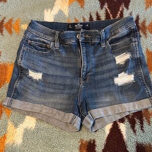 Hollister Distressed Rolled-Hem Denim Shorts - Medium Blue